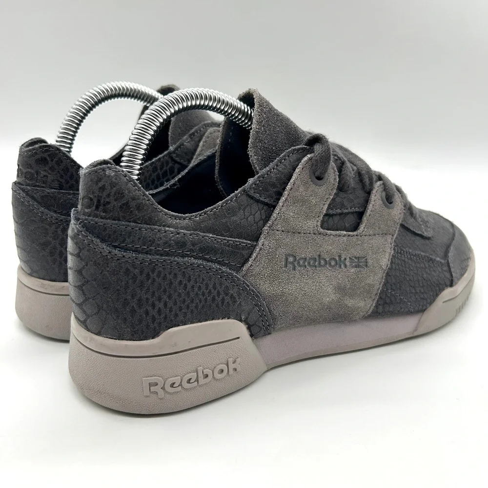 Reebok Workout Plus Sneakers Low Top Casual Shoes Men's 8.5 Gray‎ Snake Print